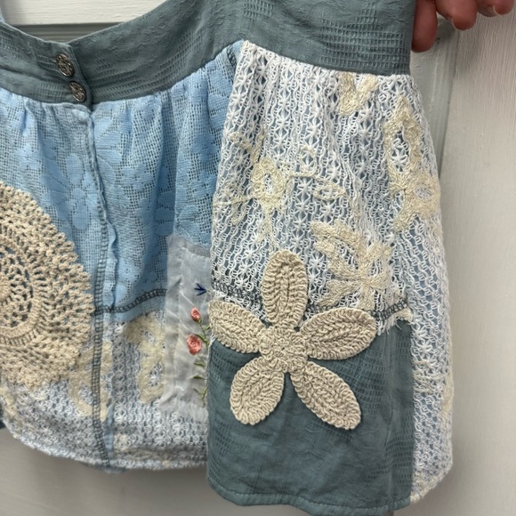Boho Patchwork Crochet Applique Cami Tank POL Womens S Blue - Picture 4 of 12